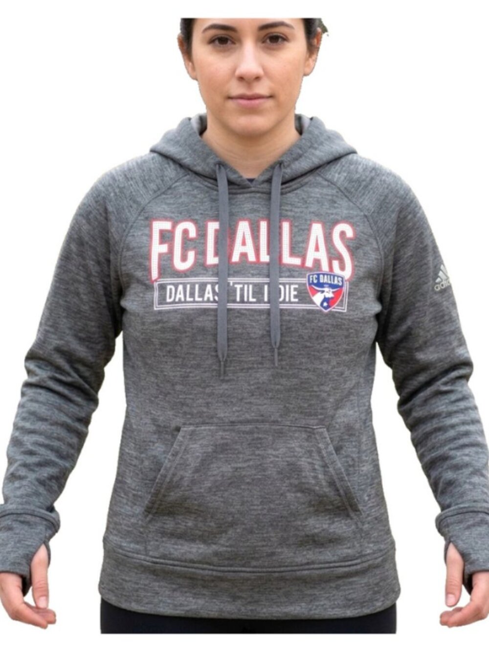 Adidas Womens FC Dallas MLS 'Til I Die Gray Pullover Hoodie Climawarm Size M NEW